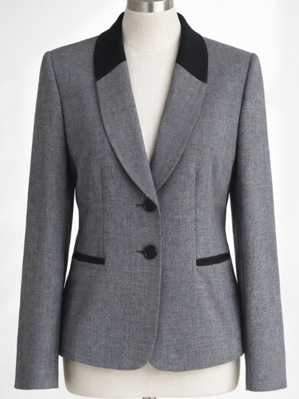 TAHARI Vintage Tweed Pin Dot Blazer Gray Black Contrast Collar 10P Petite